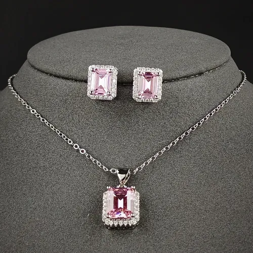 Trendy Fashion Rectangle Pink Necklace Set (4 pcs)